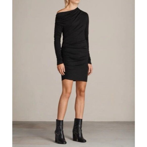 AllSaints Spitalfields 6 Black Ruched Long Sleeve Stretch - Picture 8 of 12